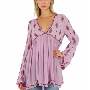 Free People Embroidered Bell Sleeve Top
